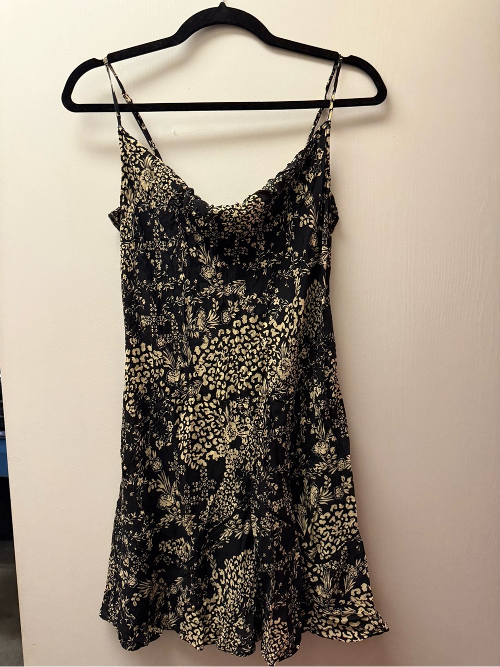 Free People Black and Cream Floral Slip Mini Dress